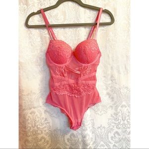 Hot Pink Lace Corset Snap Closure Body Suit
